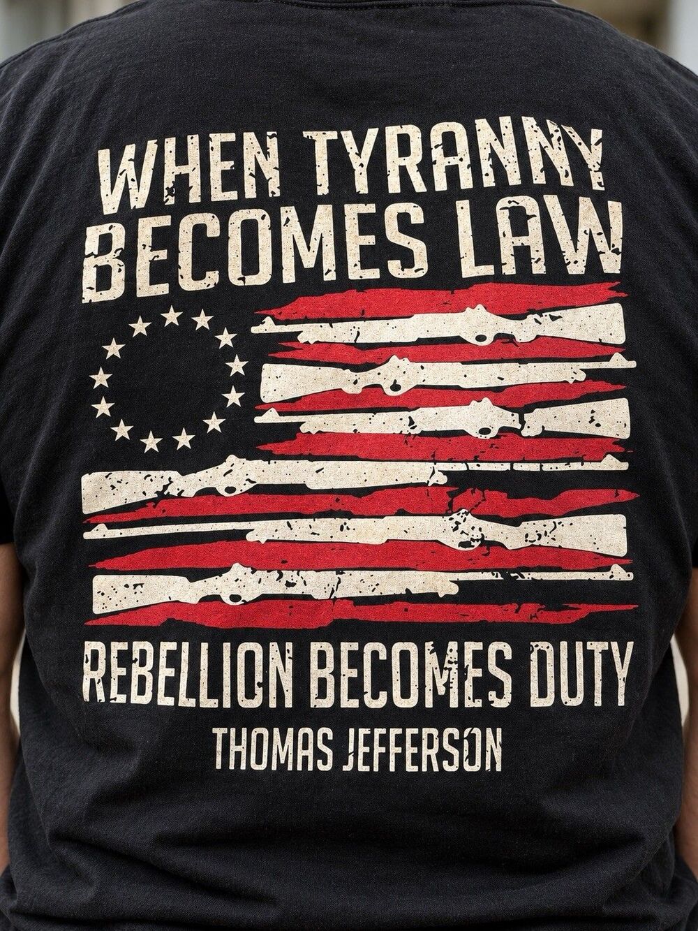 When Tyranny Becomes Law Rifle Flag Graphic T-Shirt Gildan XL Black Rebellion